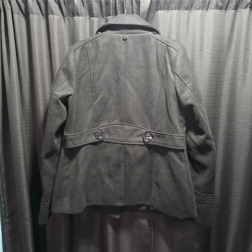 American Rag Cie Womens Black‎ Double Breasted Pea Coat Jacket Size L RN38843